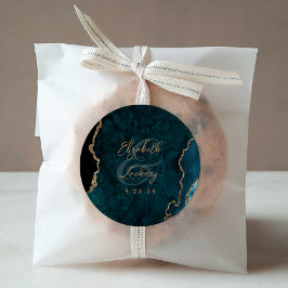 Pegatina Redonda Boda de guión de azote de oro azul verde azulado