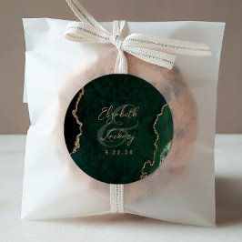 Pegatina Redonda Boda de guión de la ágata de oro verde esmeralda