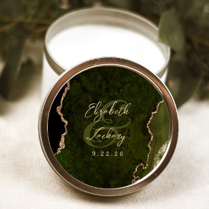 Pegatina Redonda Boda de guiones de óleo verde oliva