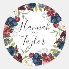 Pegatina Redonda Boda de guirnaldas botánicas de la Marina de Borgo