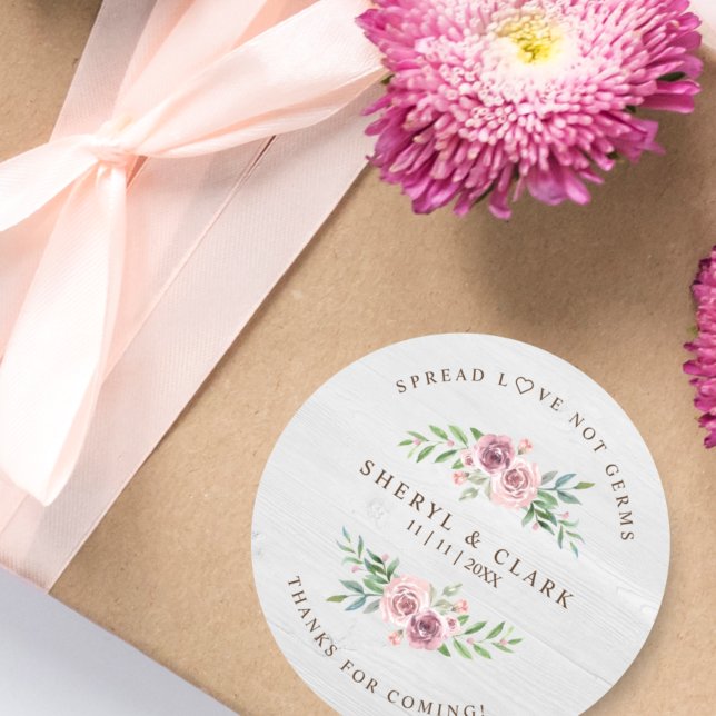 Pegatina Redonda Boda de guirnaldas florales de madera blanca perso (Subido por el creador)