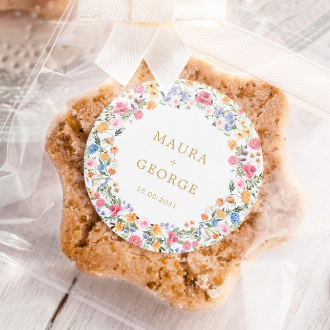 Pegatina Redonda Boda de guirnaldas floridas de colores (Subido por el creador)