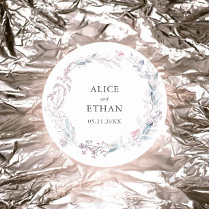 Pegatina Redonda Boda de guirnaldas rosadas de Rubor botánico