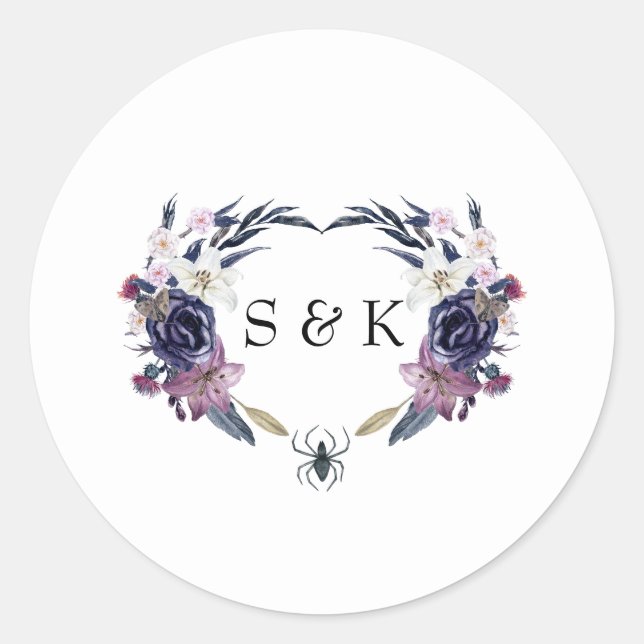 Pegatina Redonda Boda de Halloween (Anverso)