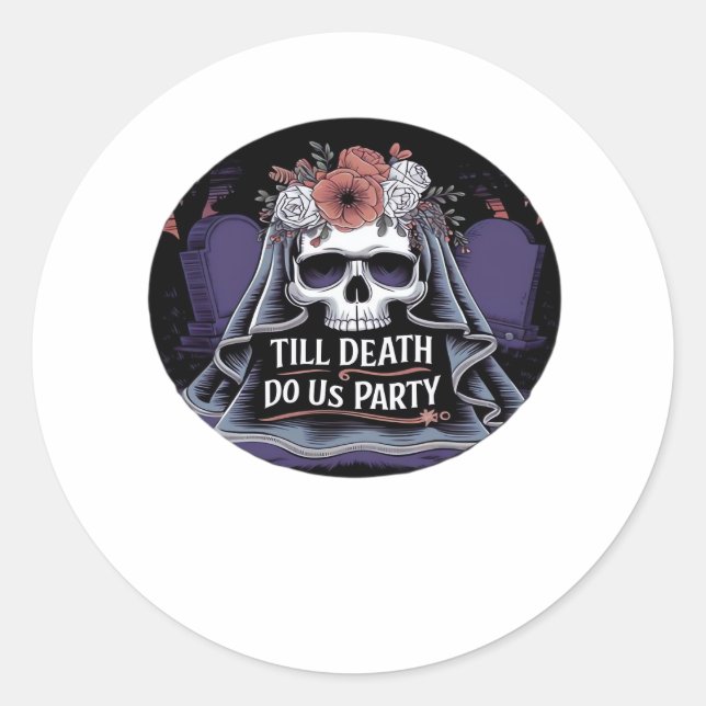 Pegatina Redonda Boda de Halloween Boda Espeluznante Fiesta de Hall (Anverso)