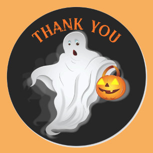 Pegatina Redonda Boda de Halloween Gracias A Fantasma Asustada