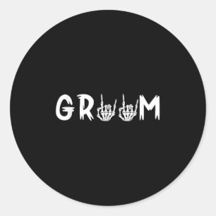 Pegatina Redonda Boda de Halloween Novia Groom Skeleton hasta la mu