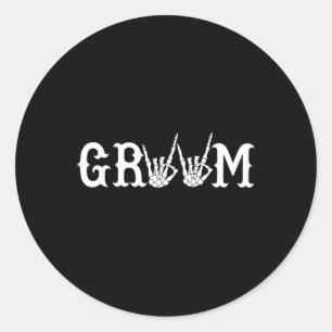 Pegatina Redonda Boda de Halloween Novia Groom Skeleton hasta la mu