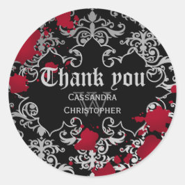 Pegatina Redonda Boda de Halloween vampiro gótico gracias