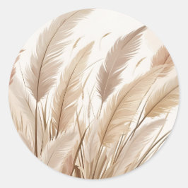 Pegatina Redonda Boda de hierba de Pampas beige boho