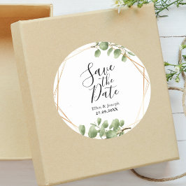 Pegatina Redonda Boda de hoja botánica colorida - salvar la fecha