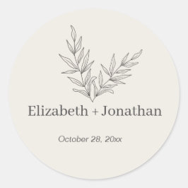 Pegatina Redonda Boda de hoja minimalista simple