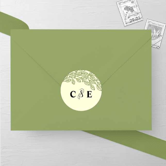 Pegatina Redonda Boda de hojas de línea artísticas (Subido por el creador)