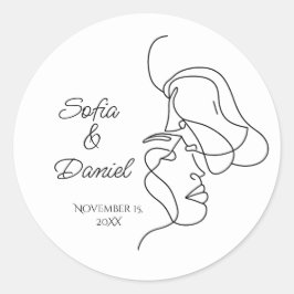 Pegatina Redonda Boda de ilustracion de Pareja de Arte de Línea min