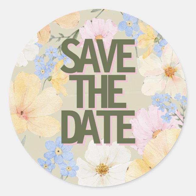 Pegatina Redonda Boda de Ilustracion floral acuarela (Anverso)