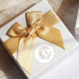 Pegatina Redonda Boda de Iniciales Celestes Gold