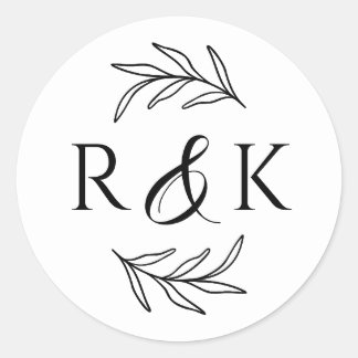 Pegatina Redonda Boda de Iniciales y Ampersas de las Hojas Botánica