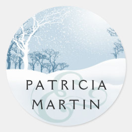 Pegatina Redonda Boda de invierno con nieve - azul hielo