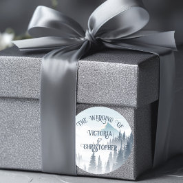 Pegatina Redonda Boda de invierno de la Selva de Niebla Gris Mounta