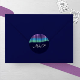 Pegatina Redonda Boda de Invierno de las Luces del Norte