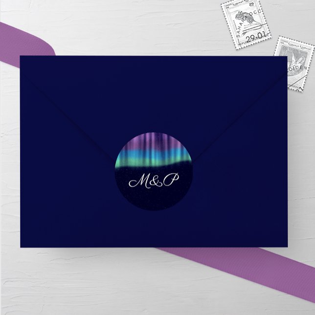 Pegatina Redonda Boda de Invierno de las Luces del Norte (Subido por el creador)