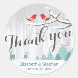 Pegatina Redonda Boda De Invierno De Los Pájaros Maravillosos De La