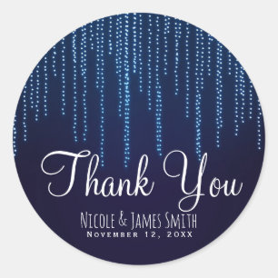 Pegatina Redonda Boda de Invierno Elegante Blue Sparkle String Luce