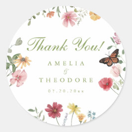 Pegatina Redonda Boda de jardín de flores silvestres