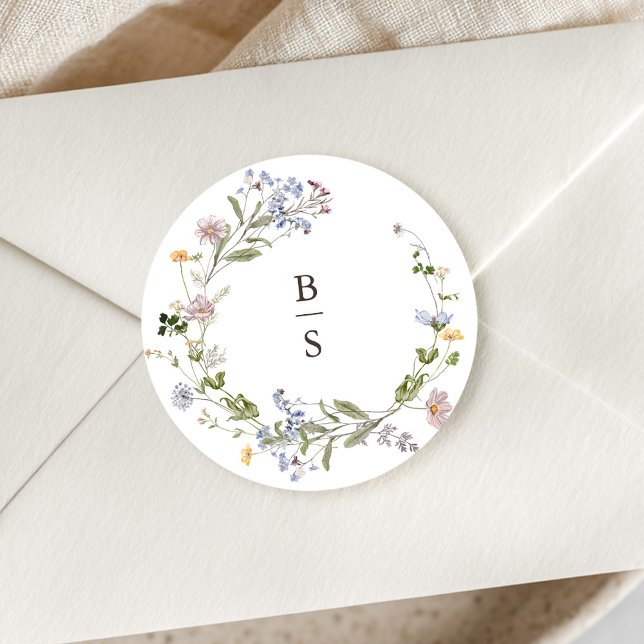 Pegatina Redonda Boda de jardín de flores silvestres de primavera c (Colorful Spring Wildflower Meadow Garden Wedding Classic Round envelope seal Sticker)