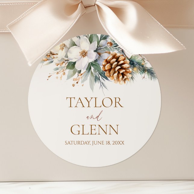 Pegatina Redonda Boda de jardín floral de flores de pino de inviern (Subido por el creador)