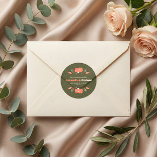 Pegatina Redonda Boda de Jardín Floral Retro Vintage
