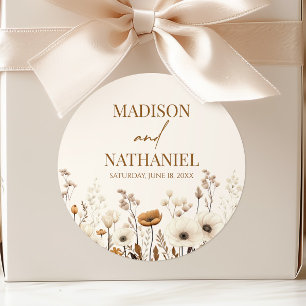 Pegatina Redonda Boda de Jardín Floral Silvestre Boho