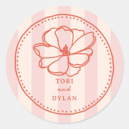 Pegatina Redonda Boda de la banda tropical rosa de la flor