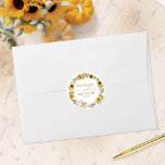 Pegatina Redonda Boda de la Caída de la Calabaza de Girasol<br><div class="desc">Cree una suite boda elegante e intemporal con temática de otoño que refleje su estilo sin esfuerzo con detalles personalizados.</div>