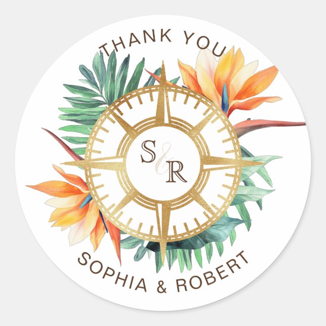 Pegatina Redonda Boda de la Compañía de Pasaportes de Destino (Anverso)