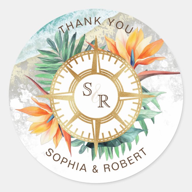 Pegatina Redonda Boda de la Compañía de Pasaportes de Destino (Anverso)