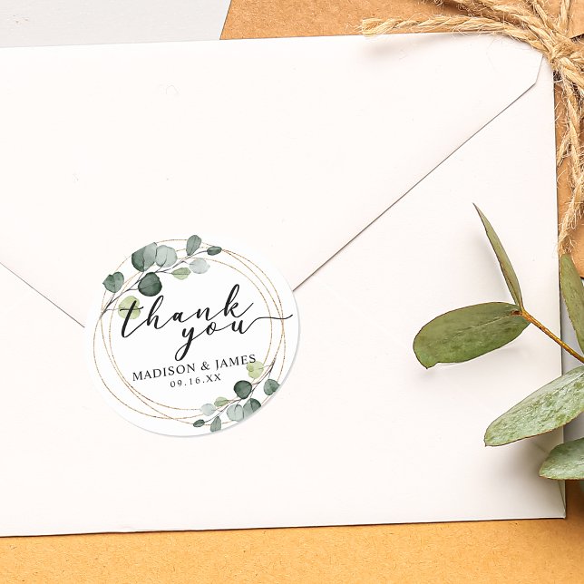 Pegatina Redonda Boda de la ecología del Eucalyptus Gold Gracias (Subido por el creador)