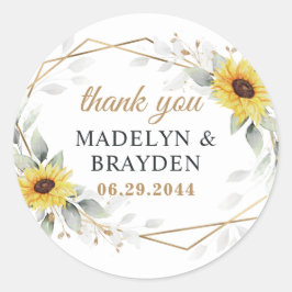 Pegatina Redonda Boda de la energía geométrica del girasol Gracias