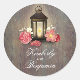 Pegatina Redonda Boda de la fábrica de madera rústica de la lintern