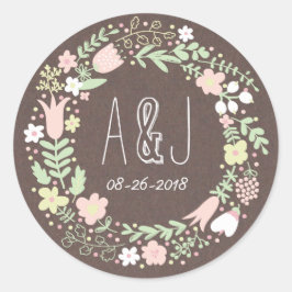 Pegatina Redonda Boda de la flor Rustic Boho Pastel