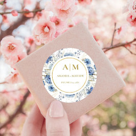 Pegatina Redonda Boda de la floración azul de la marea negra