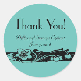Pegatina Redonda Boda de la Frontera Floral Art Deco Gracias!
