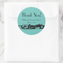 Pegatina Redonda Boda de la Frontera Floral Art Deco Gracias!