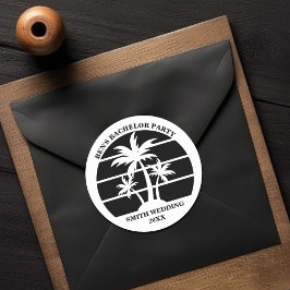 Pegatina Redonda Boda de la isla del bachillerato de playa personal