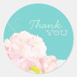 Pegatina Redonda Boda de la Laguna Peony Rosa Gracias