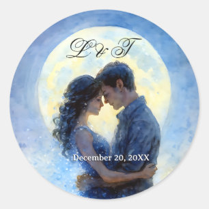 Pegatina Redonda Boda de la luna Celestial Love Night Sky Theme