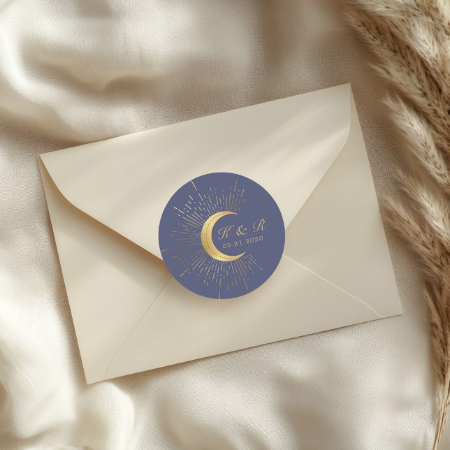 Pegatina Redonda Boda de la Luna de Oro Celestial Pastel Ronda Clás (Subido por el creador)