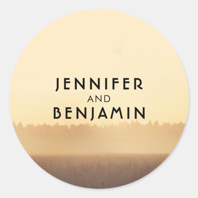 Pegatina Redonda Boda de la noche rústico de los campos de la puest (Anverso)