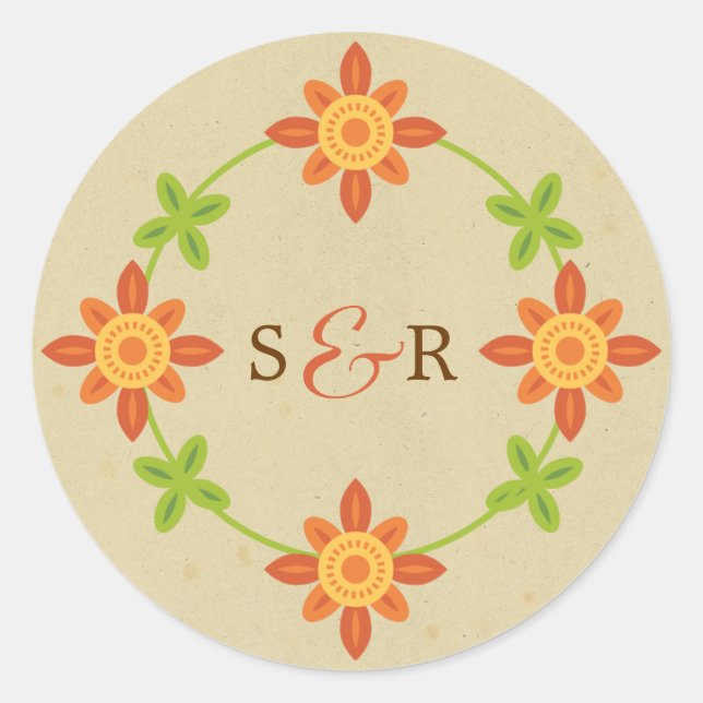 Pegatina Redonda Boda de la pareja de búhos de Boho Lovebird (Anverso)