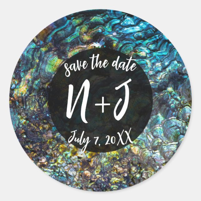 Pegatina Redonda Boda de la Shell Abalone irlandés Rainbow (Anverso)